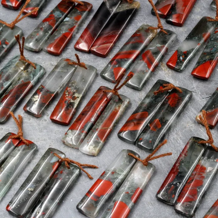Earrings Intrinsic Trading Drilled Gemstone Earring Pair Natural African Bloodstone Matched Pair Long Rectangle Earring Beads