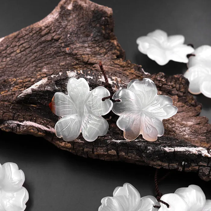 Earrings Intrinsic Trading Hand Carved Natural White Agate Flower Earring Pair Drilled Gemstone Matched Beads A1 Earrings Intrinsic Trading Hand Carved Natural White Agate Flower Earring Pair Drilled Gemstone Matched Beads A1