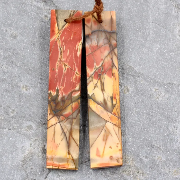 Earrings Intrinsic Trading Matching Set Gemstone Earring Pair with Pendant Red Creek Jasper Rectangle Pendant Modern Super Long Flat Rectangle Shape