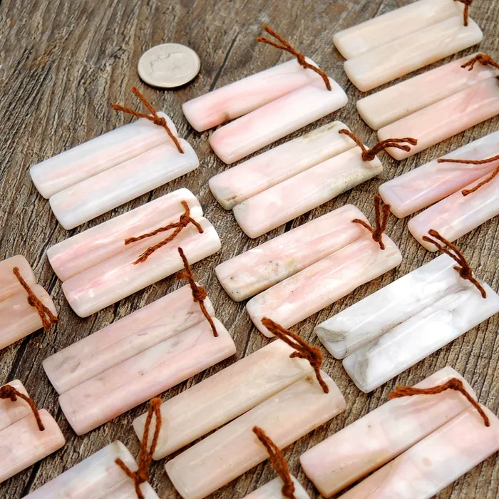 Earrings Intrinsic Trading Natural Peruvian Pink Opal Earring Pair Rectangle Gemstone Cabochon Cab Pair Drilled Matched Earring Stones