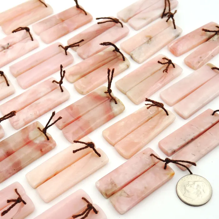 Earrings Intrinsic Trading Natural Peruvian Pink Opal Earring Pair Rectangle Gemstone Cabochon Cab Pair Drilled Matched Earring Stones