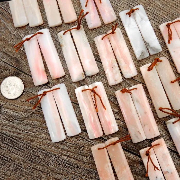 Earrings Intrinsic Trading Natural Peruvian Pink Opal Earring Pair Rectangle Gemstone Cabochon Cab Pair Drilled Matched Earring Stones