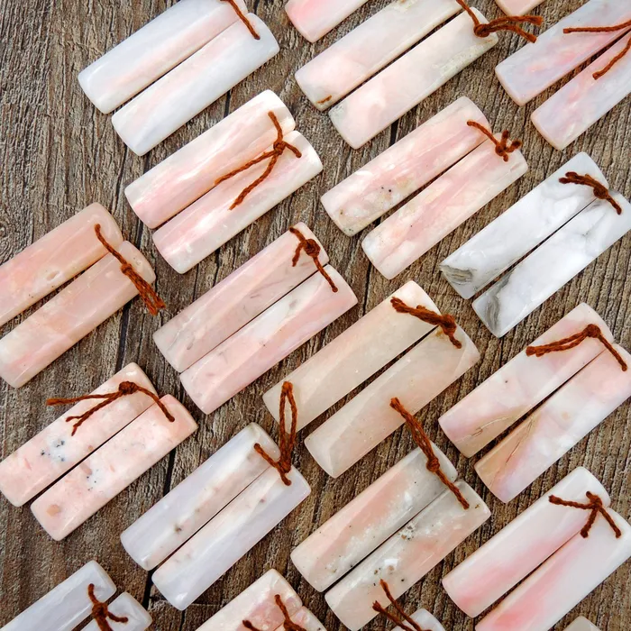Earrings Intrinsic Trading Natural Peruvian Pink Opal Earring Pair Rectangle Gemstone Cabochon Cab Pair Drilled Matched Earring Stones