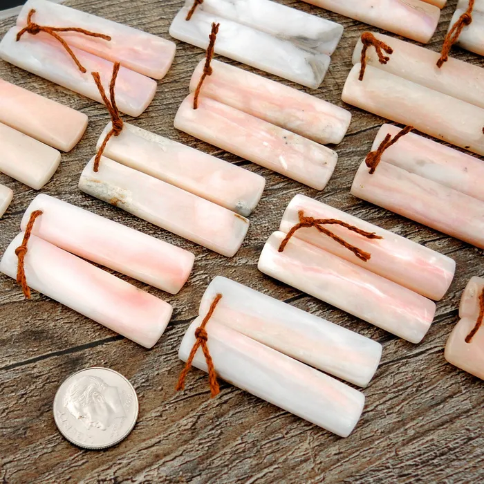 Earrings Intrinsic Trading Natural Peruvian Pink Opal Earring Pair Rectangle Gemstone Cabochon Cab Pair Drilled Matched Earring Stones