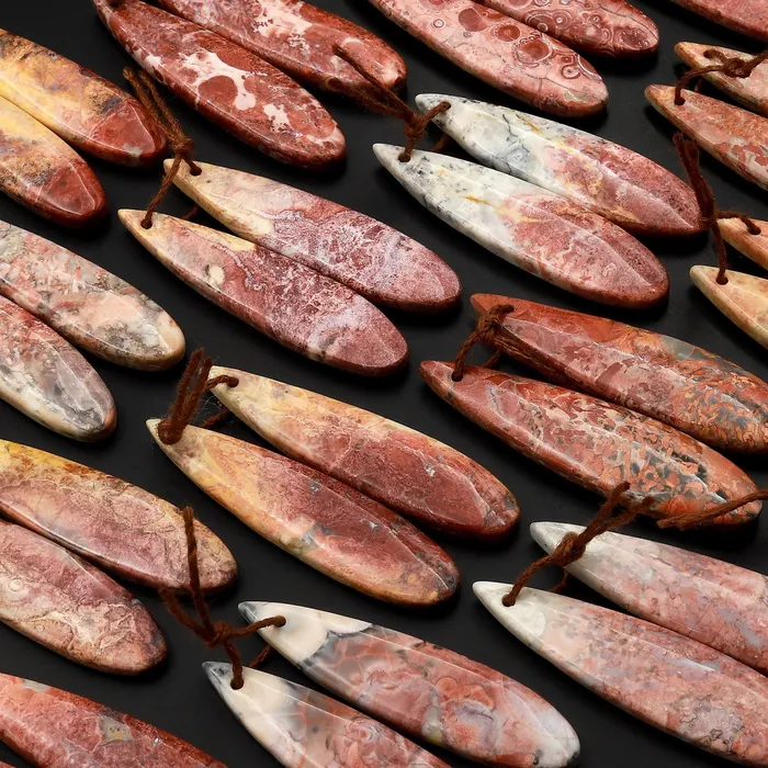 Earrings Intrinsic Trading Natural Red Galaxy Jasper Earring Pair Teardrop Cabochon Pair Drilled Matched Gemstone Beads