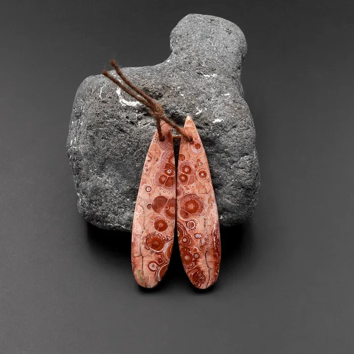 Earrings Intrinsic Trading Natural Red Galaxy Jasper Earring Pair Teardrop Cabochon Pair Drilled Matched Gemstone Beads