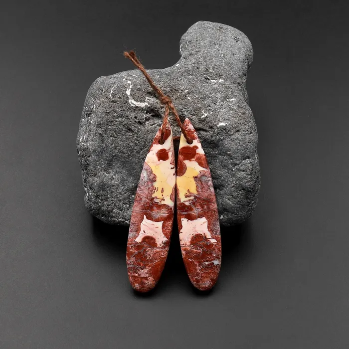 Earrings Intrinsic Trading Natural Red Galaxy Jasper Earring Pair Teardrop Cabochon Pair Drilled Matched Gemstone Beads
