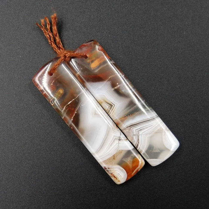 Earrings Natural Botswana Agate Rectangle Cabochon Cab Pair Drilled Matched Earrings Bead Pair Natural Stone E1385 Intrinsic Trading