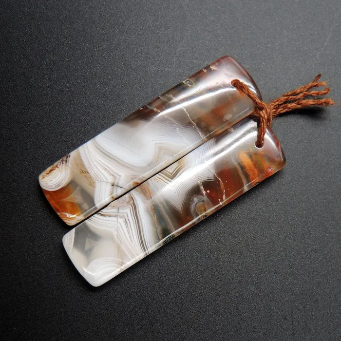 Earrings Natural Botswana Agate Rectangle Cabochon Cab Pair Drilled Matched Earrings Bead Pair Natural Stone E1385 Intrinsic Trading