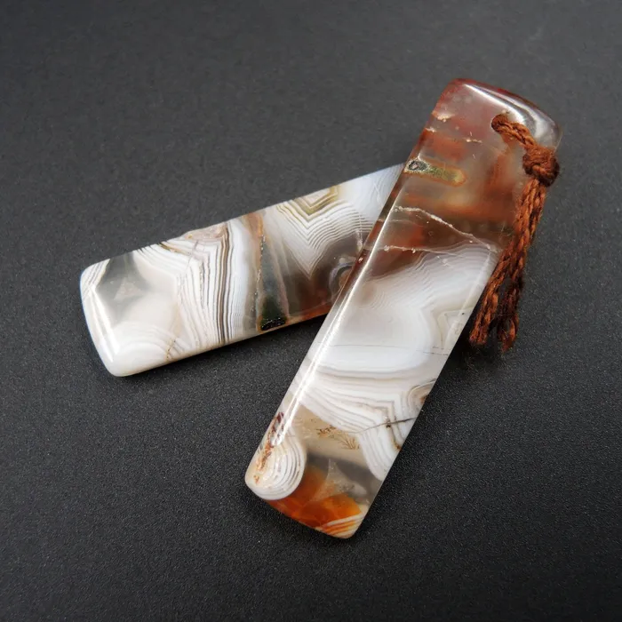 Earrings Natural Botswana Agate Rectangle Cabochon Cab Pair Drilled Matched Earrings Bead Pair Natural Stone E1385 Intrinsic Trading