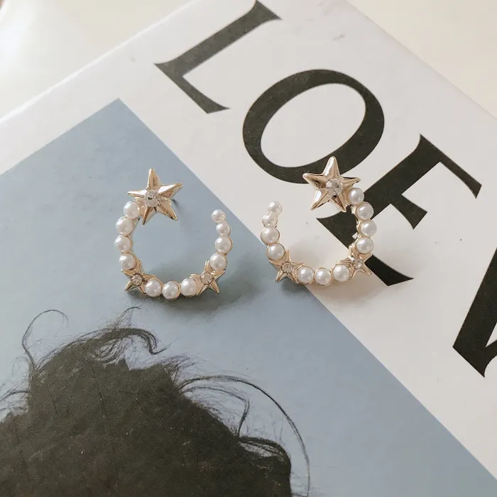 Earrings Refined by AnnaKaci Open Circle Pearl Earrings with Stars