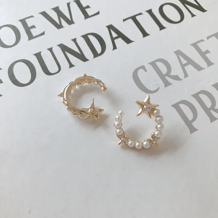 Earrings Refined by AnnaKaci Open Circle Pearl Earrings with Stars Earrings Refined by AnnaKaci Open Circle Pearl Earrings with Stars