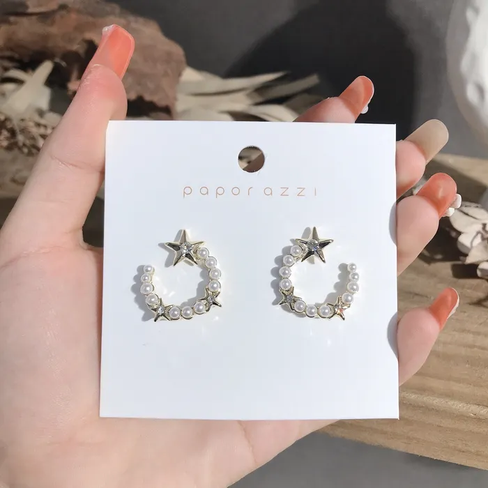 Earrings Refined by AnnaKaci Open Circle Pearl Earrings with Stars Earrings Refined by AnnaKaci Open Circle Pearl Earrings with Stars