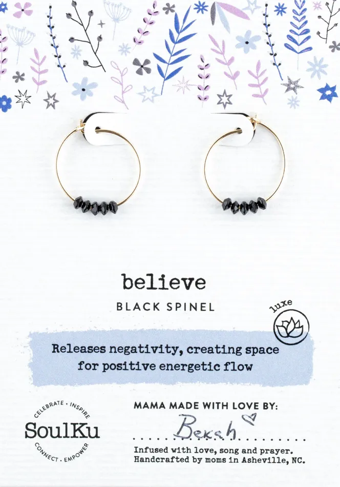 Earrings SoulKu Black Spinel Gold Hoop Earrings for Believe