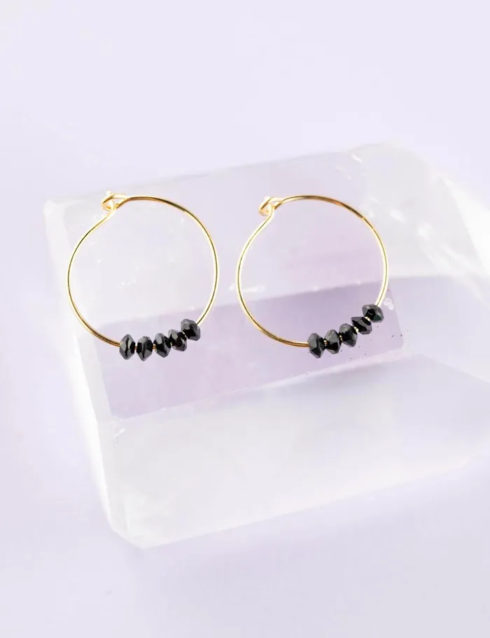 Earrings SoulKu Black Spinel Gold Hoop Earrings for Believe