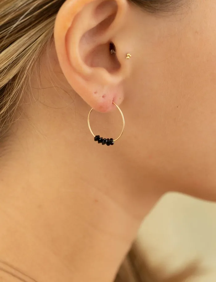 Earrings SoulKu Black Spinel Gold Hoop Earrings for Believe