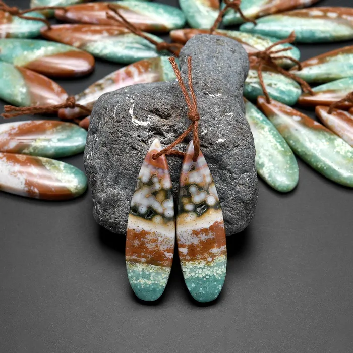 Intrinsic Trading Earrings Drilled Natural Ocean Jasper Earring Pair Matched Teardrop Gemstone Beads Intrinsic Trading Earrings Drilled Natural Ocean Jasper Earring Pair Matched Teardrop Gemstone Beads