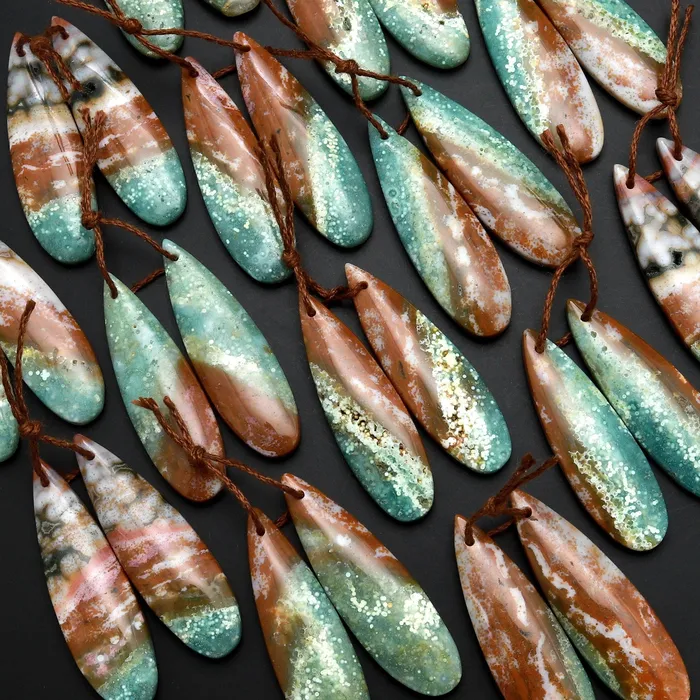 Intrinsic Trading Earrings Drilled Natural Ocean Jasper Earring Pair Matched Teardrop Gemstone Beads