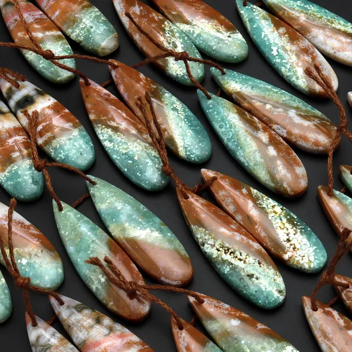 Intrinsic Trading Earrings Drilled Natural Ocean Jasper Earring Pair Matched Teardrop Gemstone Beads