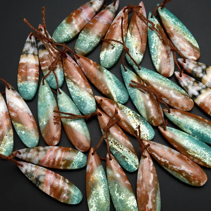 Intrinsic Trading Earrings Drilled Natural Ocean Jasper Earring Pair Matched Teardrop Gemstone Beads