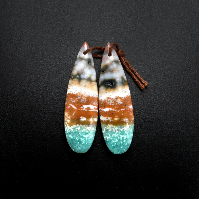 Intrinsic Trading Earrings Drilled Natural Ocean Jasper Earring Pair Matched Teardrop Gemstone Beads
