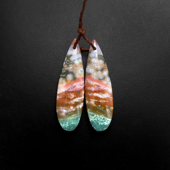 Intrinsic Trading Earrings Drilled Natural Ocean Jasper Earring Pair Matched Teardrop Gemstone Beads