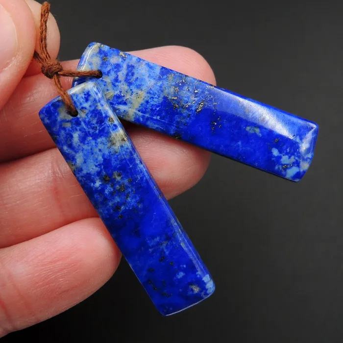 Intrinsic Trading Earrings Lapis Earring Pair With Pyrite Rectangle Cabochon Cab Pair Drilled Matched Earrings Natural Stone Bead Pair E2763