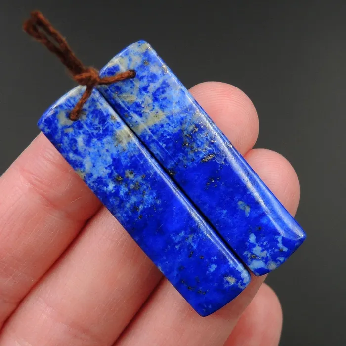 Intrinsic Trading Earrings Lapis Earring Pair With Pyrite Rectangle Cabochon Cab Pair Drilled Matched Earrings Natural Stone Bead Pair E2763