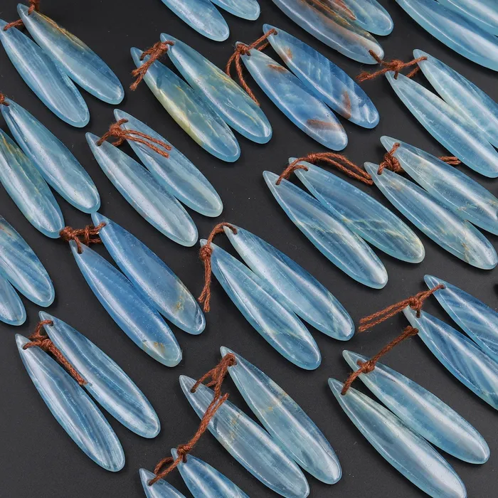 Intrinsic Trading Earrings Natural Argentina Lemurian Aquatine Blue Calcite Teardrop Earring Pairs Drilled Matched Earring Gemstone Beads
