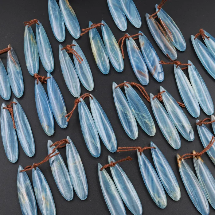 Intrinsic Trading Earrings Natural Argentina Lemurian Aquatine Blue Calcite Teardrop Earring Pairs Drilled Matched Earring Gemstone Beads