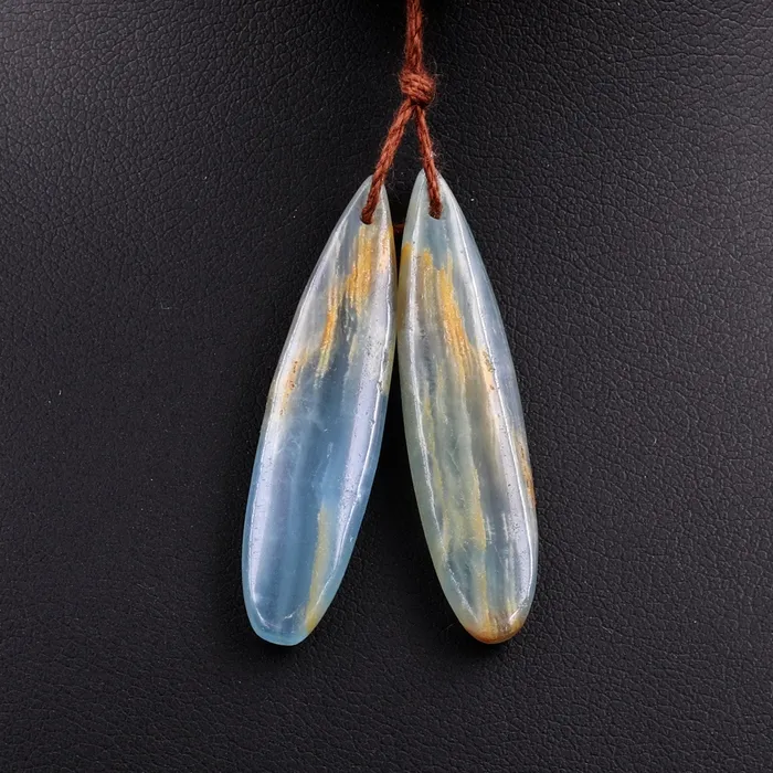 Intrinsic Trading Earrings Natural Argentina Lemurian Aquatine Blue Calcite Teardrop Earring Pairs Drilled Matched Earring Gemstone Beads