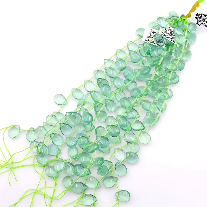 Intrinsic Trading Earrings Natural Green Fluorite Smooth Briolette Teardrop Beads 12mm 14mm Good for Earrings 8 Strand