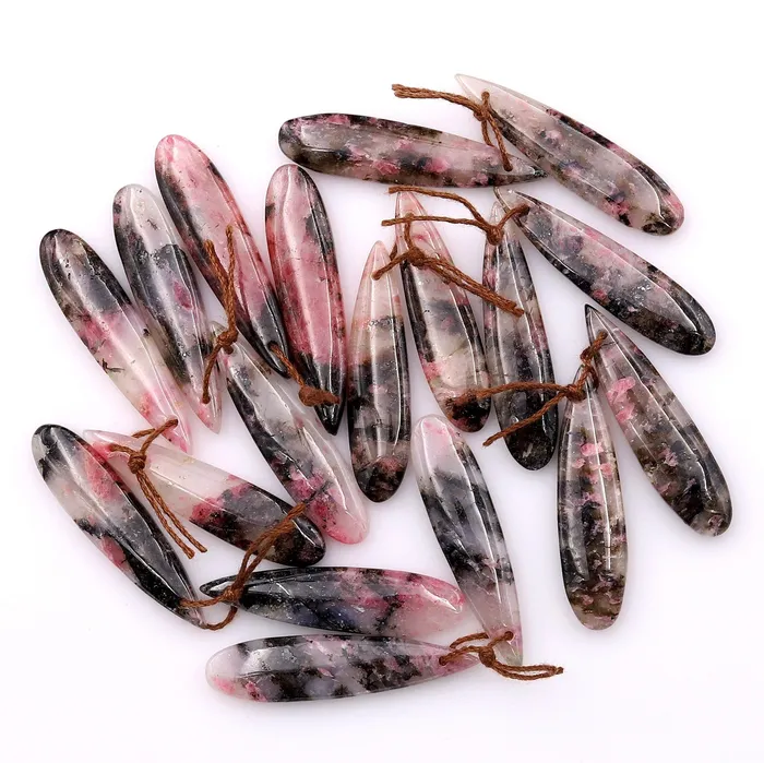 Intrinsic Trading Earrings Natural Red Pink Rhodonite In Quartz Black Matrix Earring Pair Teardrop Cabochon Drilled Matched Gemstone Beads