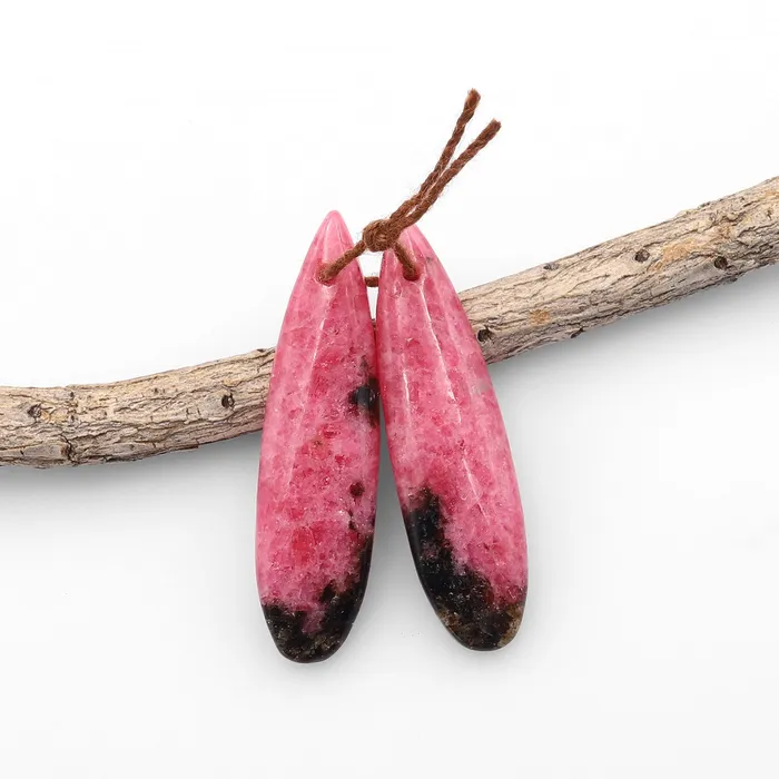Intrinsic Trading Earrings Natural Red Pink Rhodonite In Quartz Black Matrix Earring Pair Teardrop Cabochon Drilled Matched Gemstone Beads