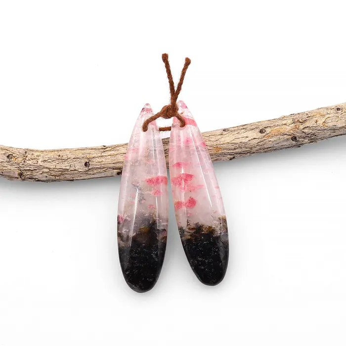 Intrinsic Trading Earrings Natural Red Pink Rhodonite In Quartz Black Matrix Earring Pair Teardrop Cabochon Drilled Matched Gemstone Beads