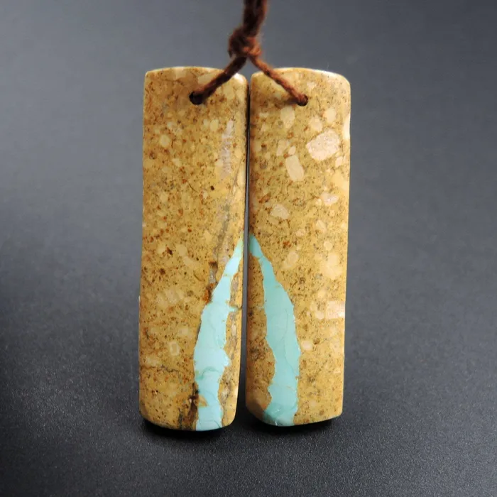 Intrinsic Trading Earrings Natural Turquoise From Royston Nevada Cabochon Cab Pair Drilled Matched Earrings Bead Pair E2049