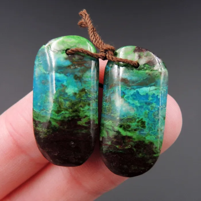 Natural Parrot Wing Chrysocolla Earring Pair Drilled Freeform Earring Pair E1722 Intrinsic Trading Earrings