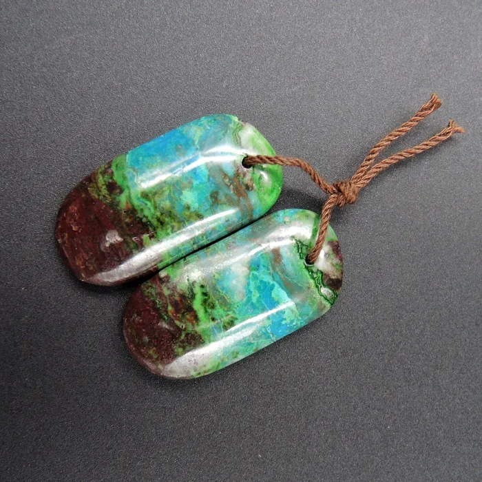 Natural Parrot Wing Chrysocolla Earring Pair Drilled Freeform Earring Pair E1722 Intrinsic Trading Earrings