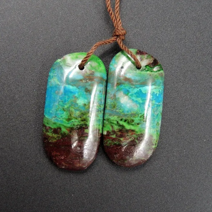 Natural Parrot Wing Chrysocolla Earring Pair Drilled Freeform Earring Pair E1722 Intrinsic Trading Earrings