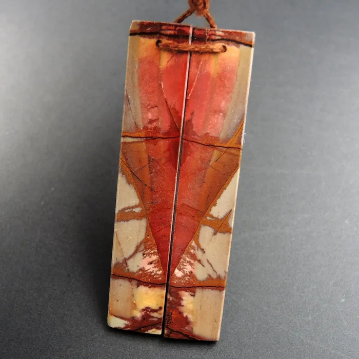 Natural Red Creek Jasper Earring Pair Supple Long Flat Rectangle Cabochon Cab Pair Drilled Matched Earrings Bead Pair E3235 Intrinsic Trading Earrings