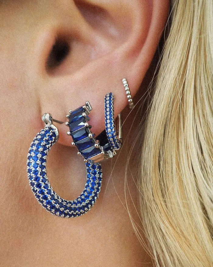 Pave Chain Link Huggies Blue Sapphire Silver Luv Aj Rings Pave Chain Link Huggies Blue Sapphire Silver Luv Aj Rings