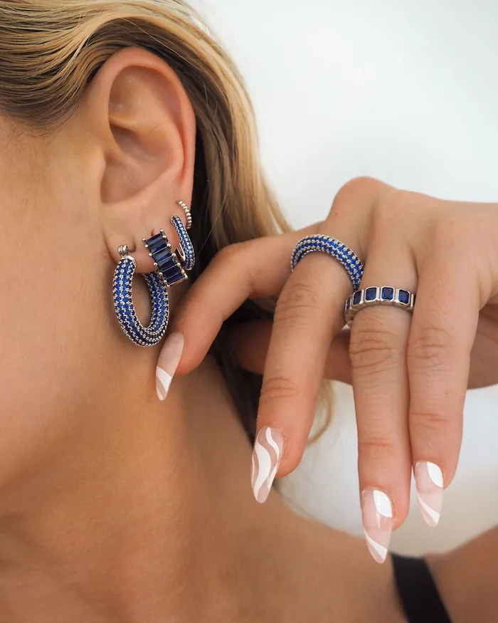 Pave Chain Link Huggies Blue Sapphire Silver Luv Aj Rings Pave Chain Link Huggies Blue Sapphire Silver Luv Aj Rings