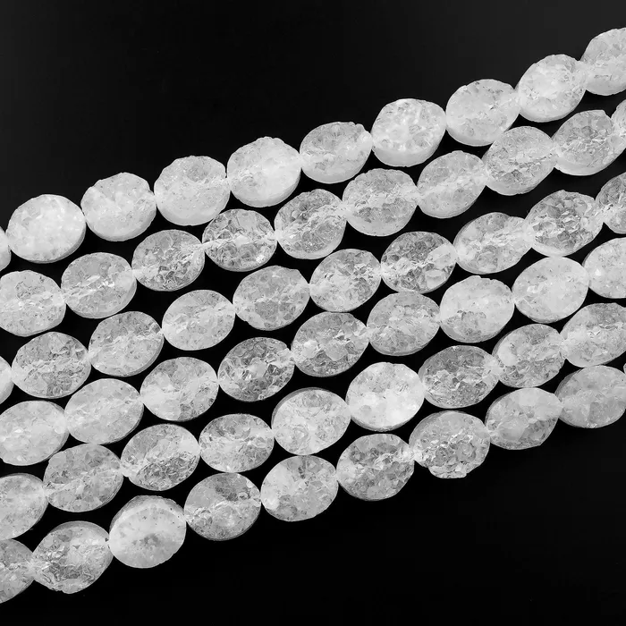 Pristine Icy White Natural Rock Quartz Druzy Beads Drusy Beads 8mm 10mm Oval Drilled Crystal Beads Perfect for Earrings 155 Strand Intrinsic Trading Earrings