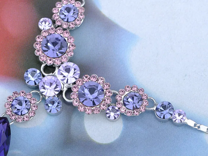 Alilang Earrings Swarovski Crystal Purple Floral Daisy Bib Necklace Stud Earrings Set Alilang Earrings Swarovski Crystal Purple Floral Daisy Bib Necklace Stud Earrings Set
