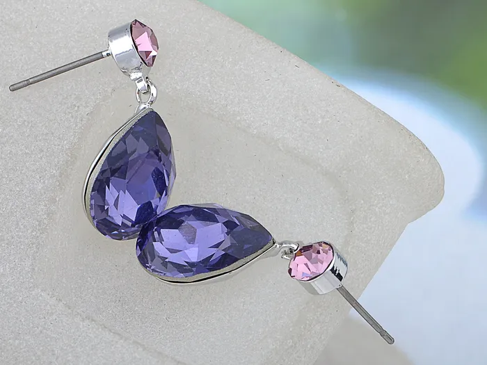 Alilang Earrings Swarovski Crystal Purple Floral Daisy Bib Necklace Stud Earrings Set Alilang Earrings Swarovski Crystal Purple Floral Daisy Bib Necklace Stud Earrings Set