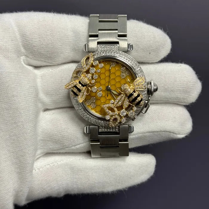 Cartier Pasha 35mm Custom Honeycomb Dial Watch Ref W31043M7 Happy Jewelers Watches Cartier Pasha 35mm Custom Honeycomb Dial Watch Ref W31043M7 Happy Jewelers Watches