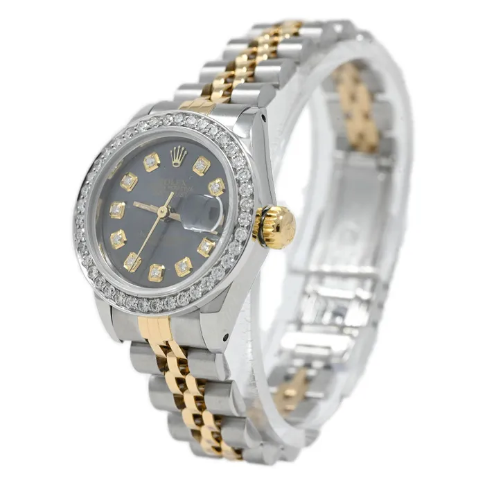 Happy Jewelers Rolex Ladies Datejust Yellow Gold Stainless Steel Rhodium Diamond Dial Watch Reference 69173 Bracelets