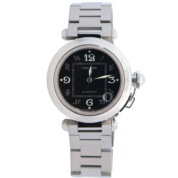 Happy Jewelers Watches Cartier Pasha 35mm Black Dial Watch Ref W31043M7