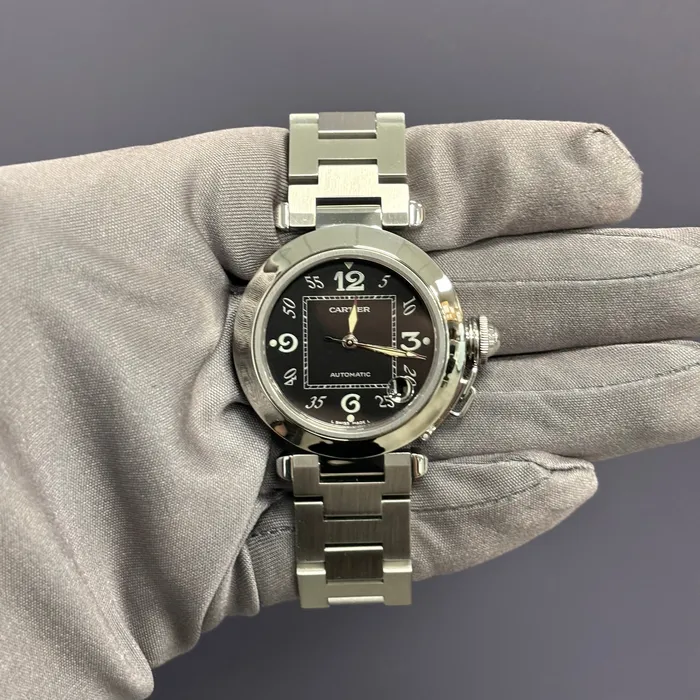 Happy Jewelers Watches Cartier Pasha 35mm Black Dial Watch Ref W31043M7 Happy Jewelers Watches Cartier Pasha 35mm Black Dial Watch Ref W31043M7