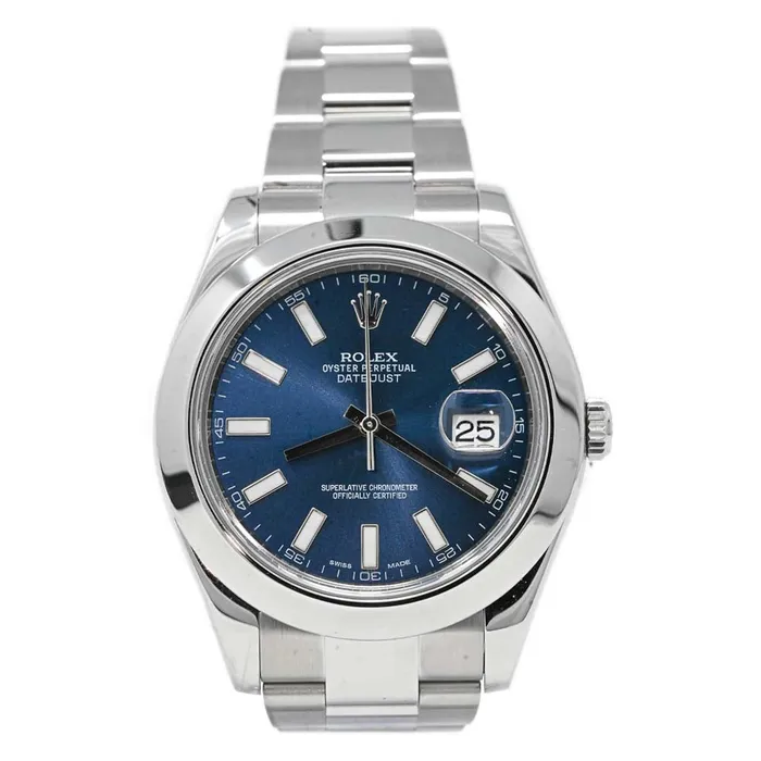 Happy Jewelers Watches Rolex Datejust Stainless Steel 41mm Blue Stick Dial Watch Reference 116300